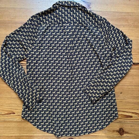Julie Brown black with cream horse pattern, long sleeve button up shirt SIZE 6 - Picture 5 of 5